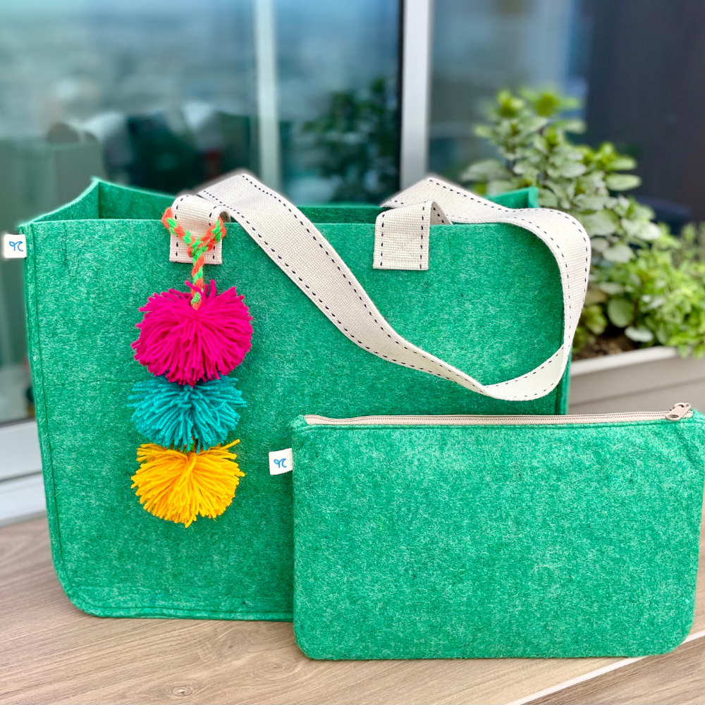 Pack Eco bolso asa lona y Estuche | Verde